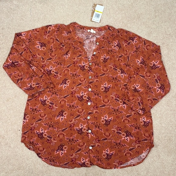 Mason & Belle Rust Floral Button Front Blouse | Size M | NWT - Picture 6 of 10